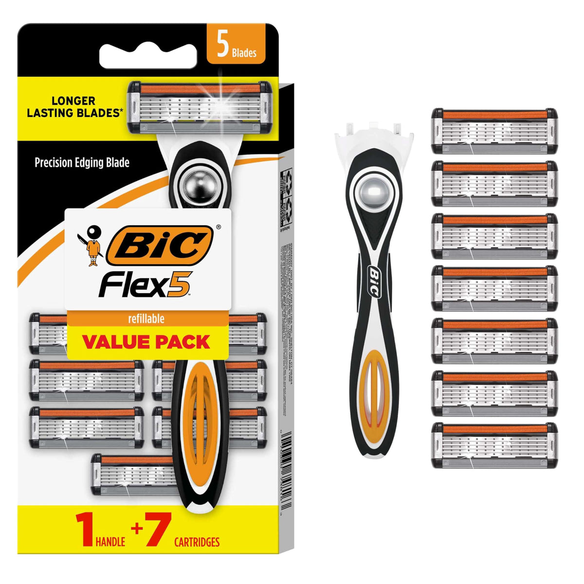 BIC Flex 5 Men's Refillable Razor, 1 Handle + 7 Cartridges