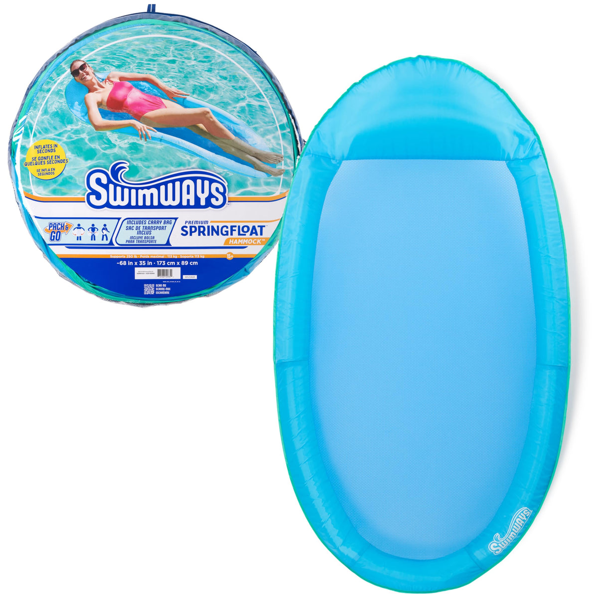 SwimWays Spring Float Premium Hammock Pool Lounger, Sky Blue