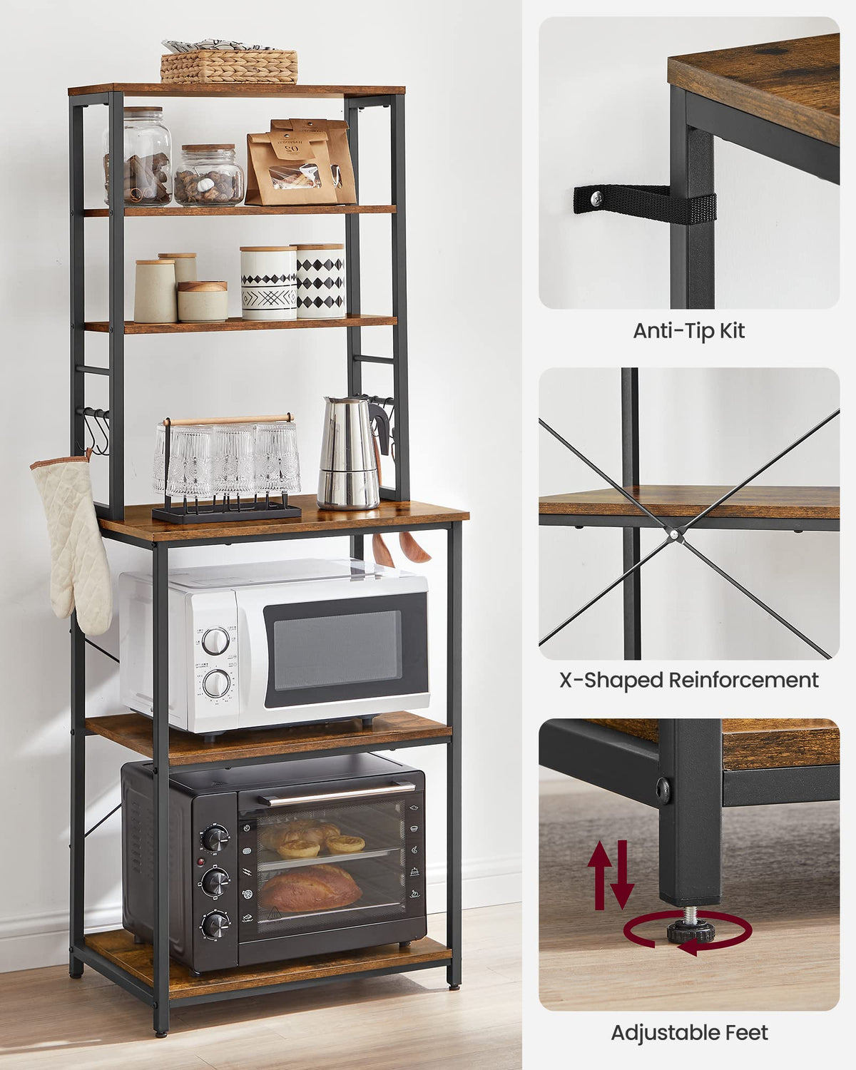 VASAGLE Coffee Bar Baker's Rack, 6-Tier, 15.7 x 23.6 x 65.7 Inches