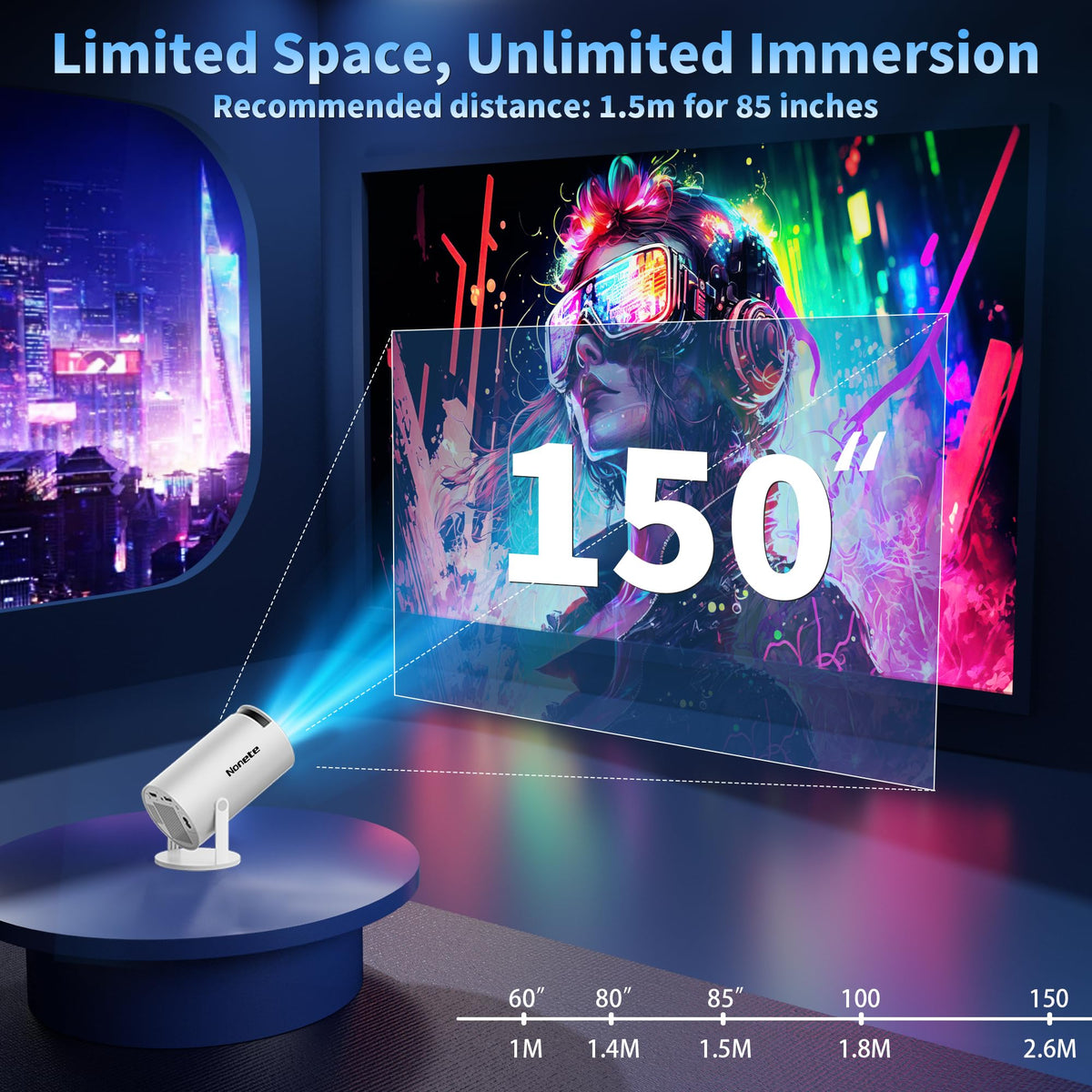 Mini Projector with WiFi 6 & Bluetooth 5.2, 4K Support, White