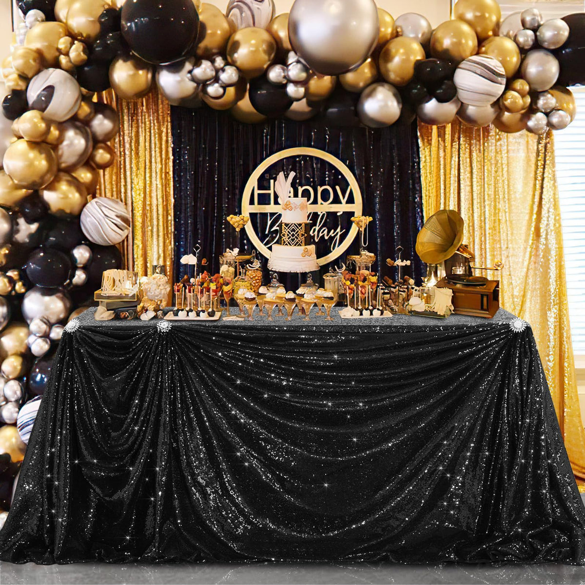 B-COOL Black Sequin Tablecloth, 50x80 Inch