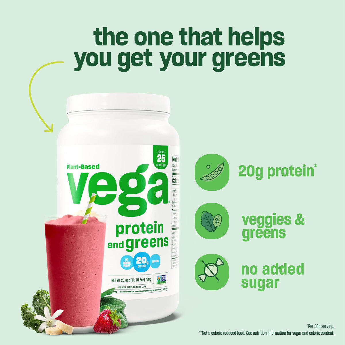 Vega Protein and Greens Plant Based Protein Powder, Berry, 609g