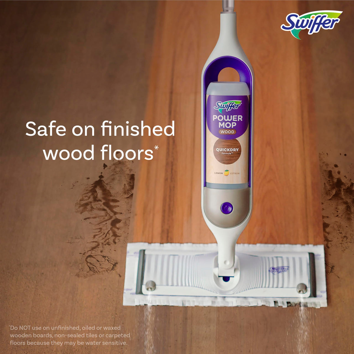 Swiffer PowerMop Wood Kit, Lemon, 2 Pads, 2 Batteries