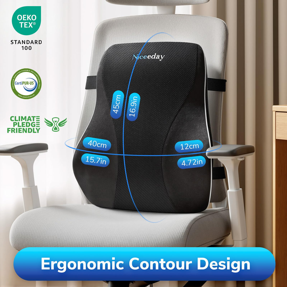 Memory Foam Lumbar Support Pillow with Mesh Cover