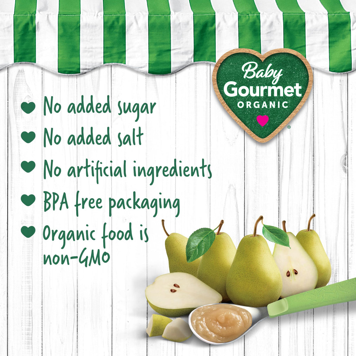 Baby Gourmet Organic Baby Food Pouches, Simply Pear, 128ml, 12 Pack