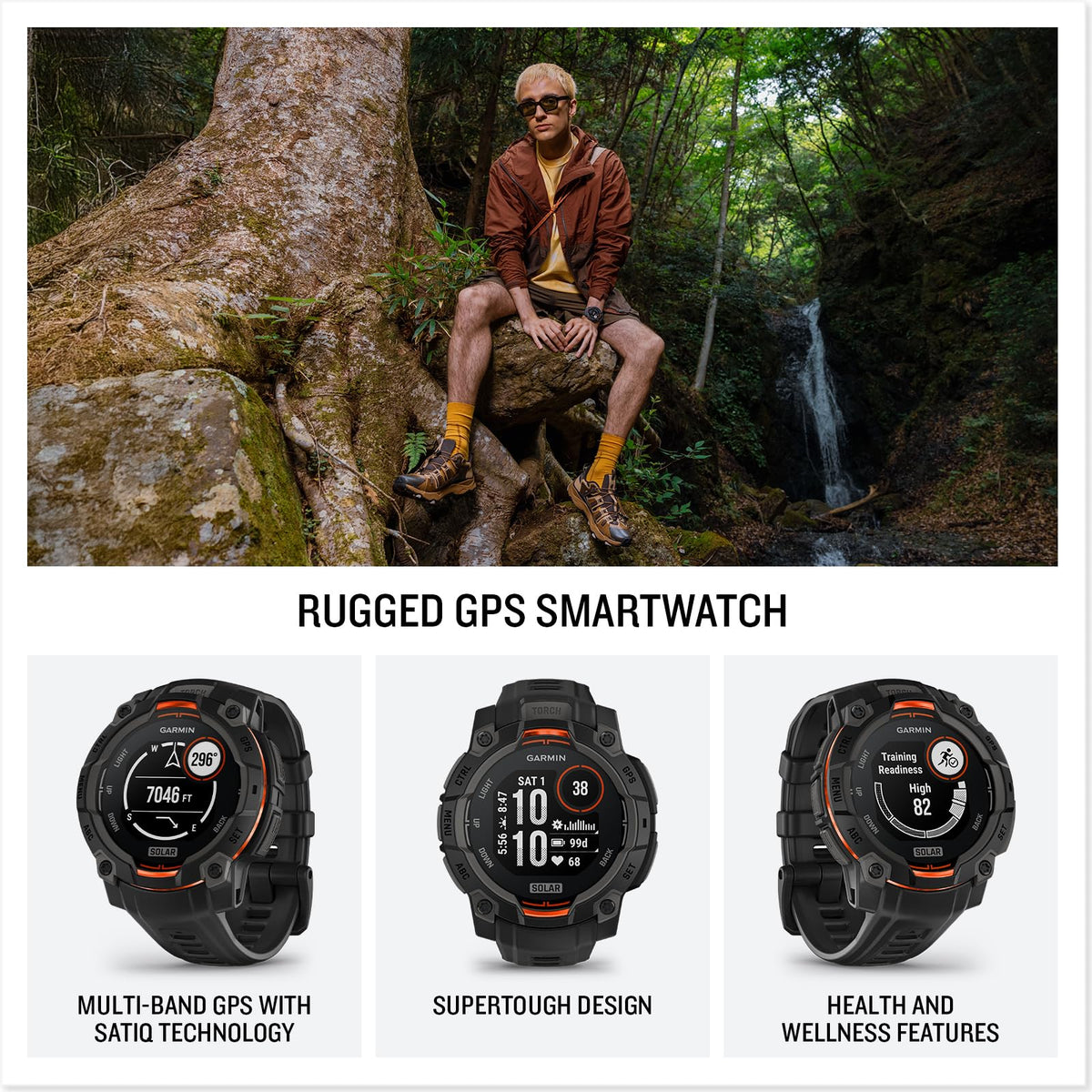 Garmin Instinct 3 Solar GPS Smartwatch, Black, 45mm