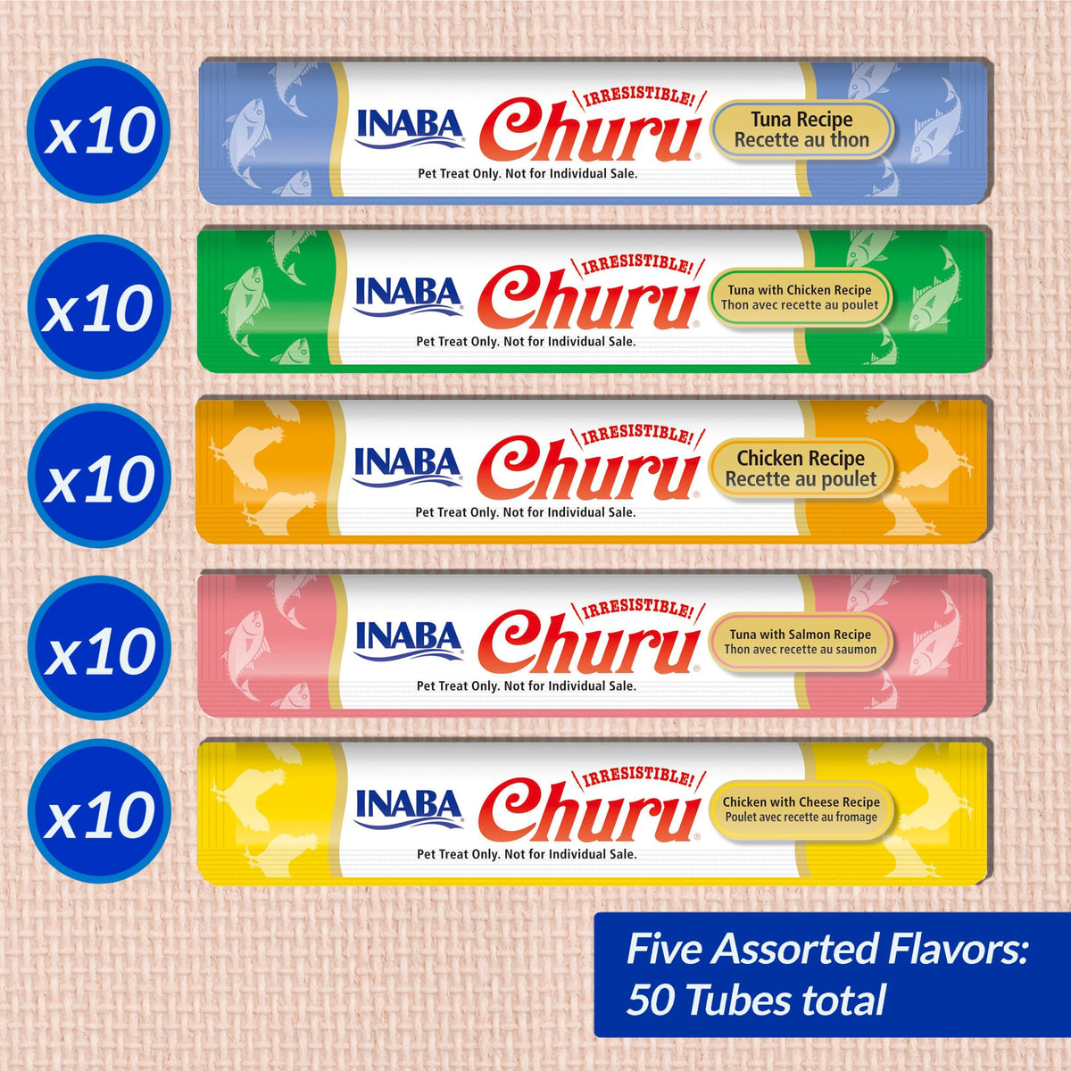 INABA Churu Lickable Cat Treats, Tuna & Chicken Variety, 50 Tubes
