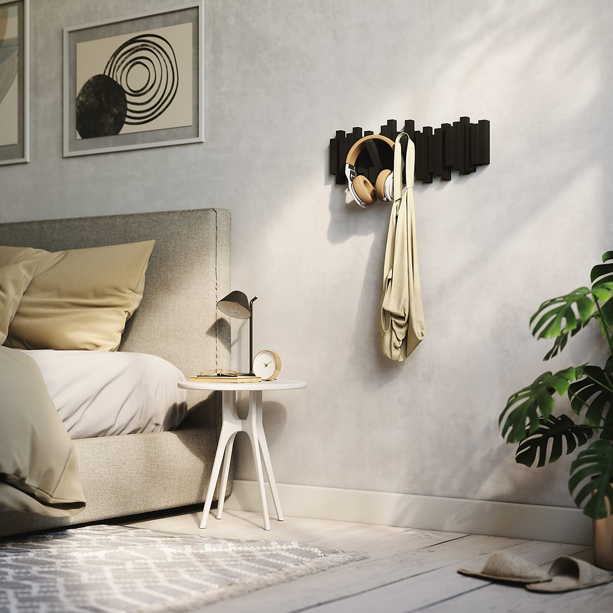 Umbra Sticks Wall-Mounted Coat Rack with 5 Retractable Pegs, Black