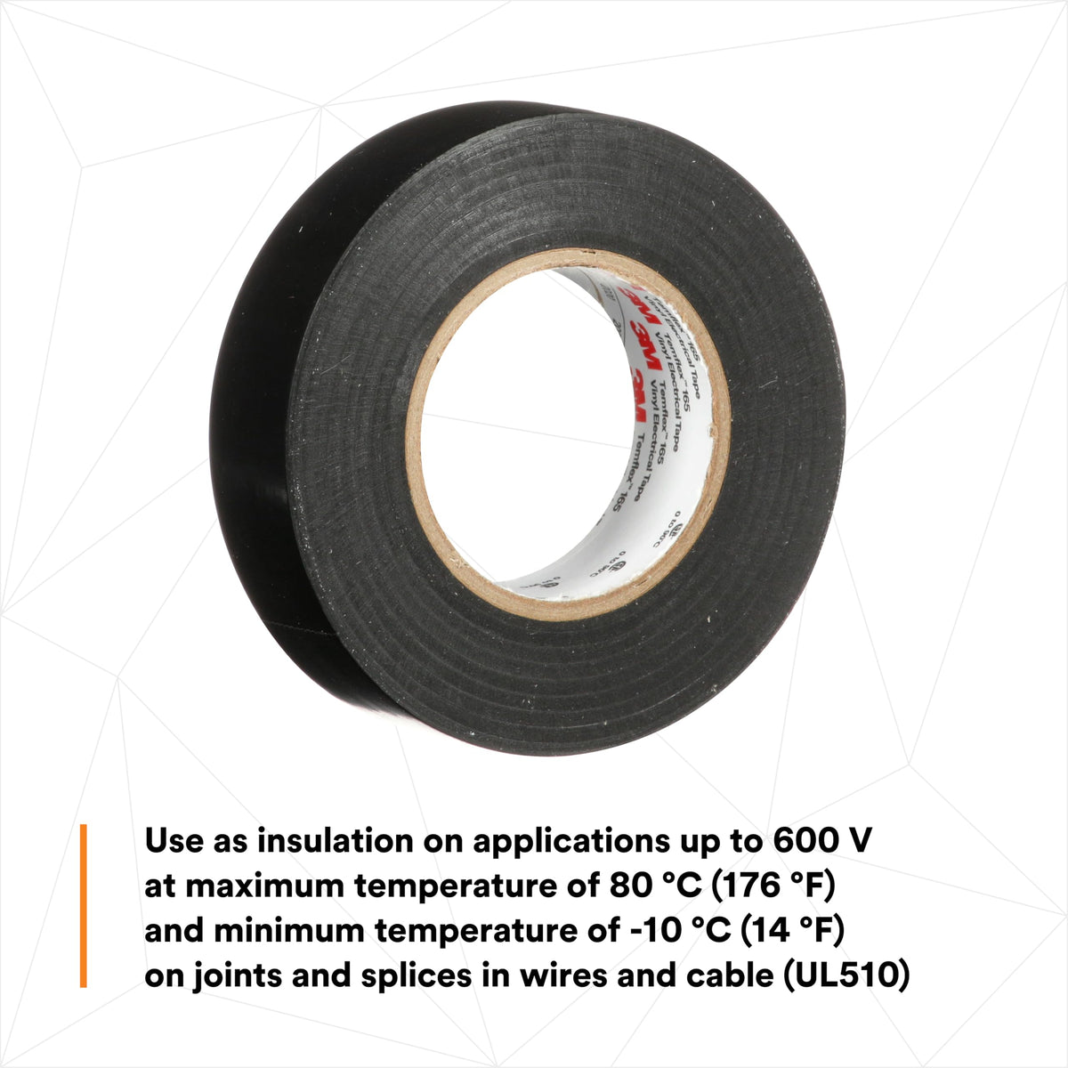 3M Temflex 165 Vinyl Electrical Tape, Black, 3/4 in x 60 ft, 10 Rolls