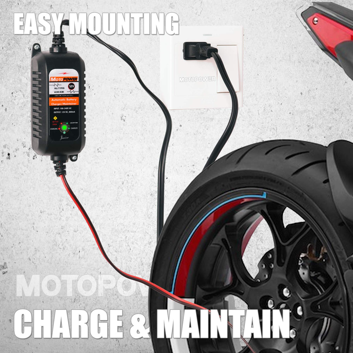 MOTOPOWER MP00205A 12V 800mA Battery Charger and Maintainer