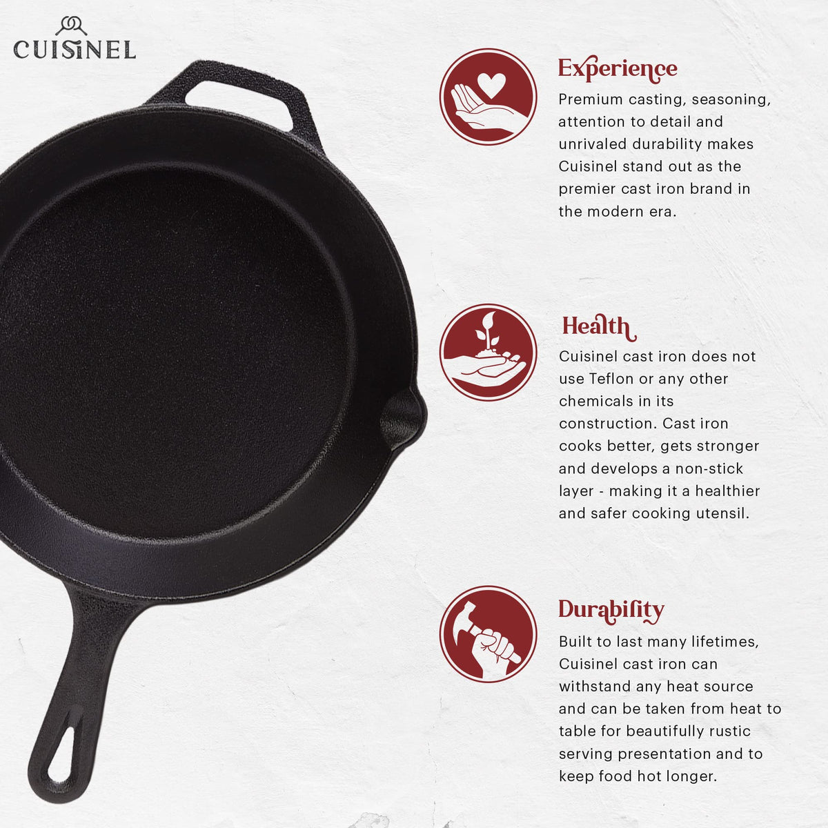 Cuisinel Cast Iron Skillet Set, 8, 10 and 12-Inch