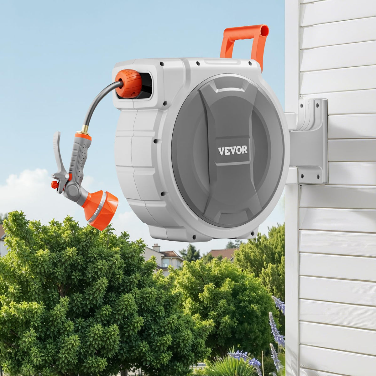 VEVOR Retractable Wall Mounted Garden Hose Reel, 1/2 Inch x 84 ft