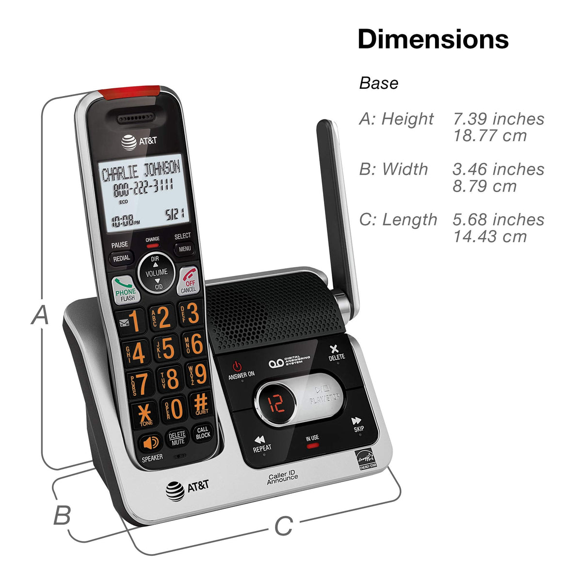 AT&T BL102-3 DECT 6.0 3-Handset Cordless Phone, Silver/Black