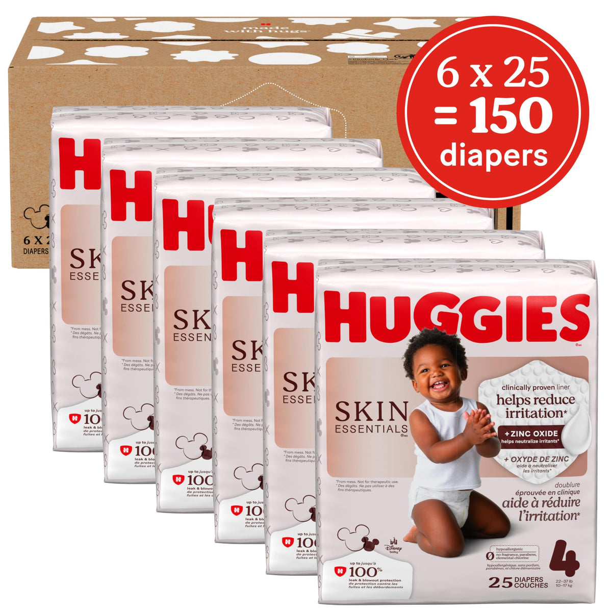 Huggies Skin Essentials Baby Diapers, Size 4 (22-37 lbs), 150 Count