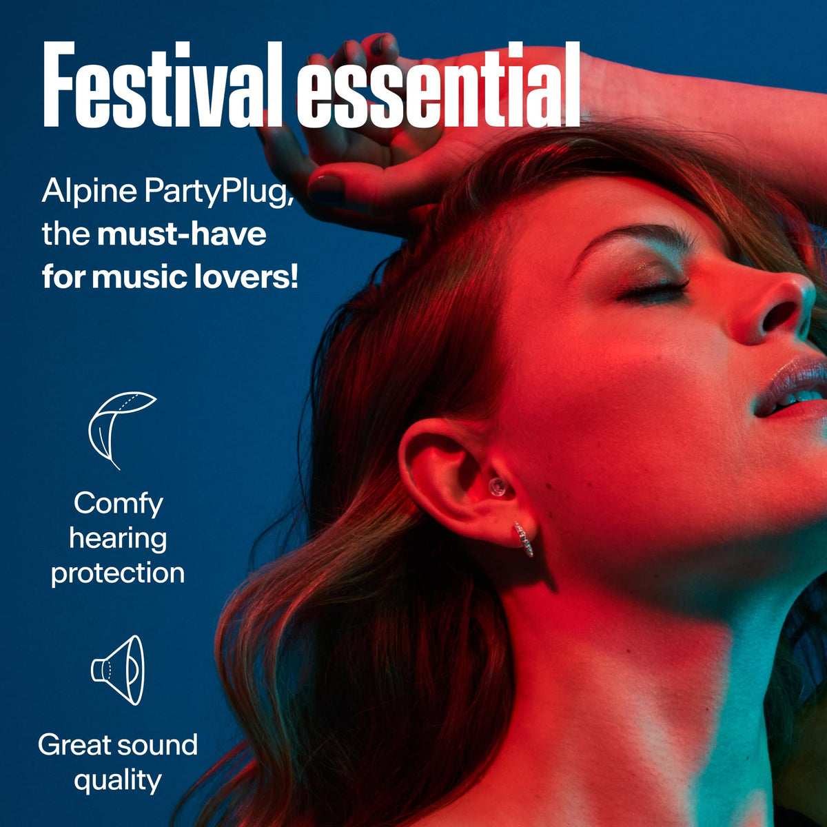 Alpine PartyPlug Reusable Concert Ear Plugs, Transparent, Multisize