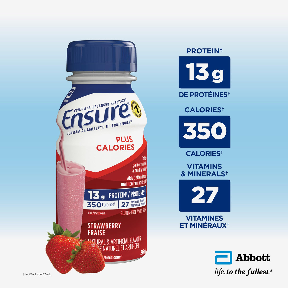 Ensure Plus Calories Nutrition Shake, Strawberry, 24 x 235 mL