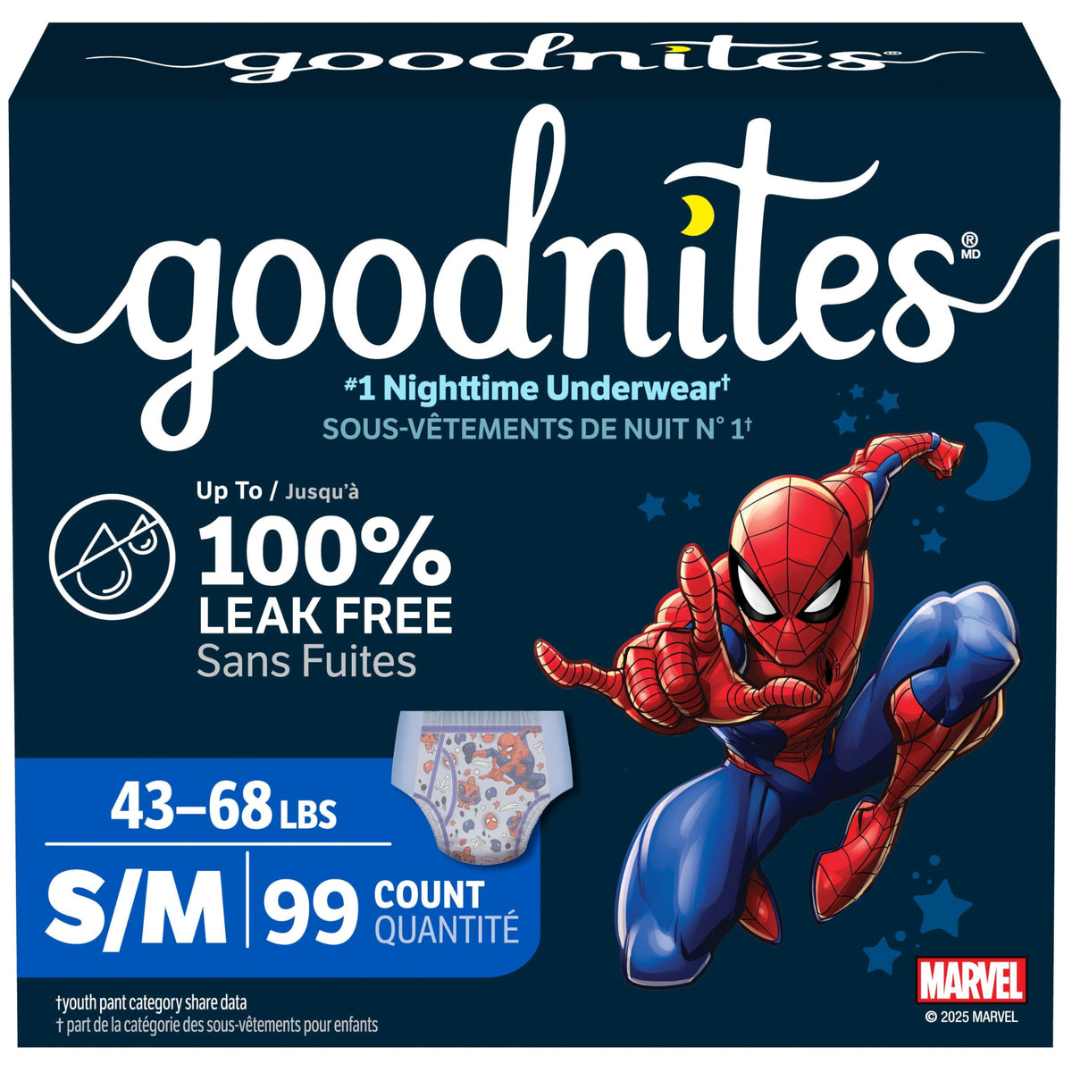 Goodnites Boys' Bedwetting Underwear, Size S/M, 99 Count