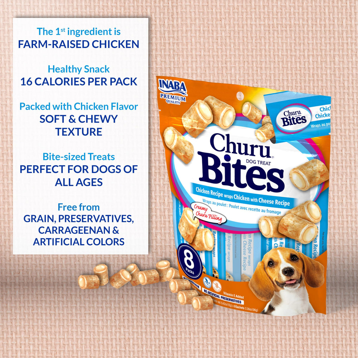 INABA Churu Bites Dog Treats, Tuna & Salmon, 20 Tubes