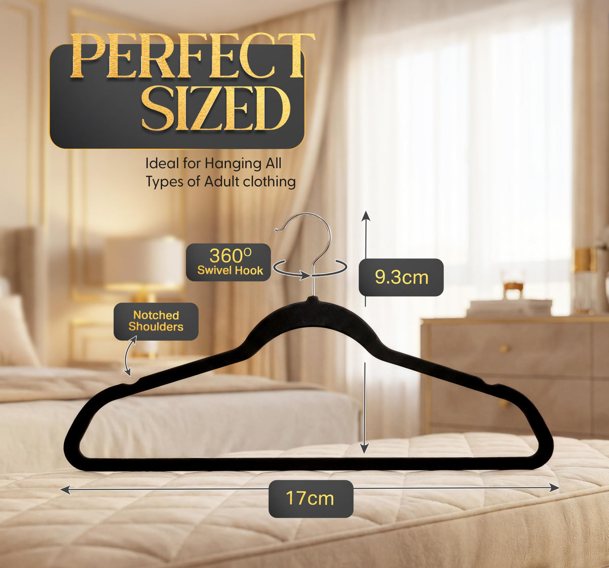 Beddora Black Velvet Hangers, 50 Pack
