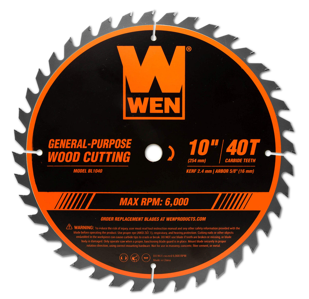 Wen BL1040 10" 40-Tooth Carbide-Tipped Woodworking Saw Blade