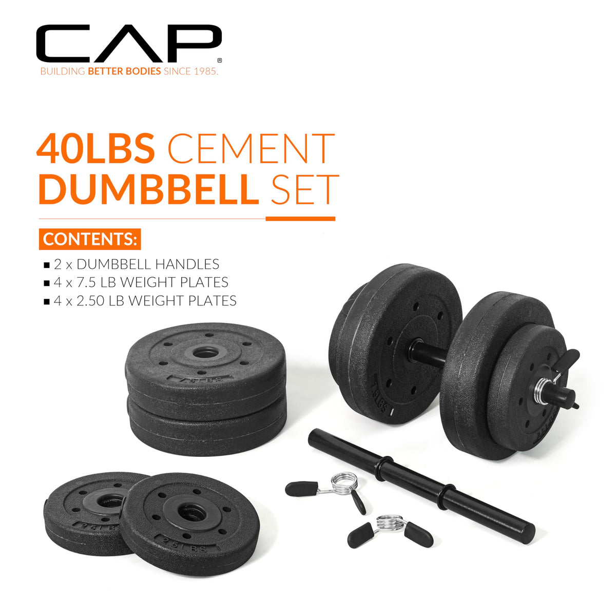 CAP Barbell Adjustable Cement Dumbbell Set, 40 lb, Vinyl Coated