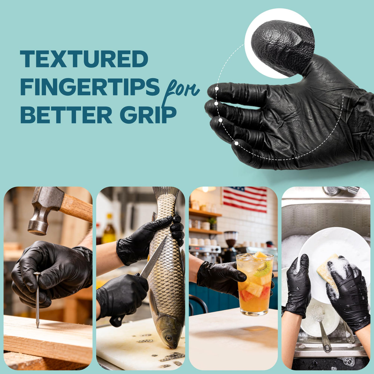 Gusto Black Nitrile Gloves, 6 mil, Large, 100 Count