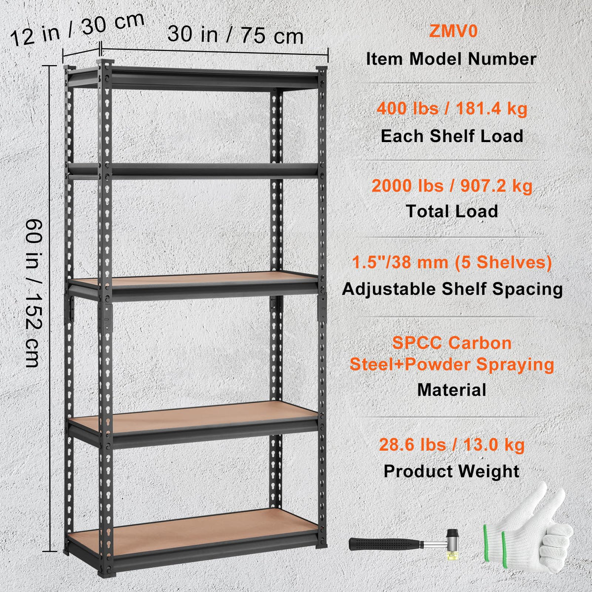 VEVOR 5-Tier Adjustable Heavy Duty Storage Shelving Unit, 2000 lb