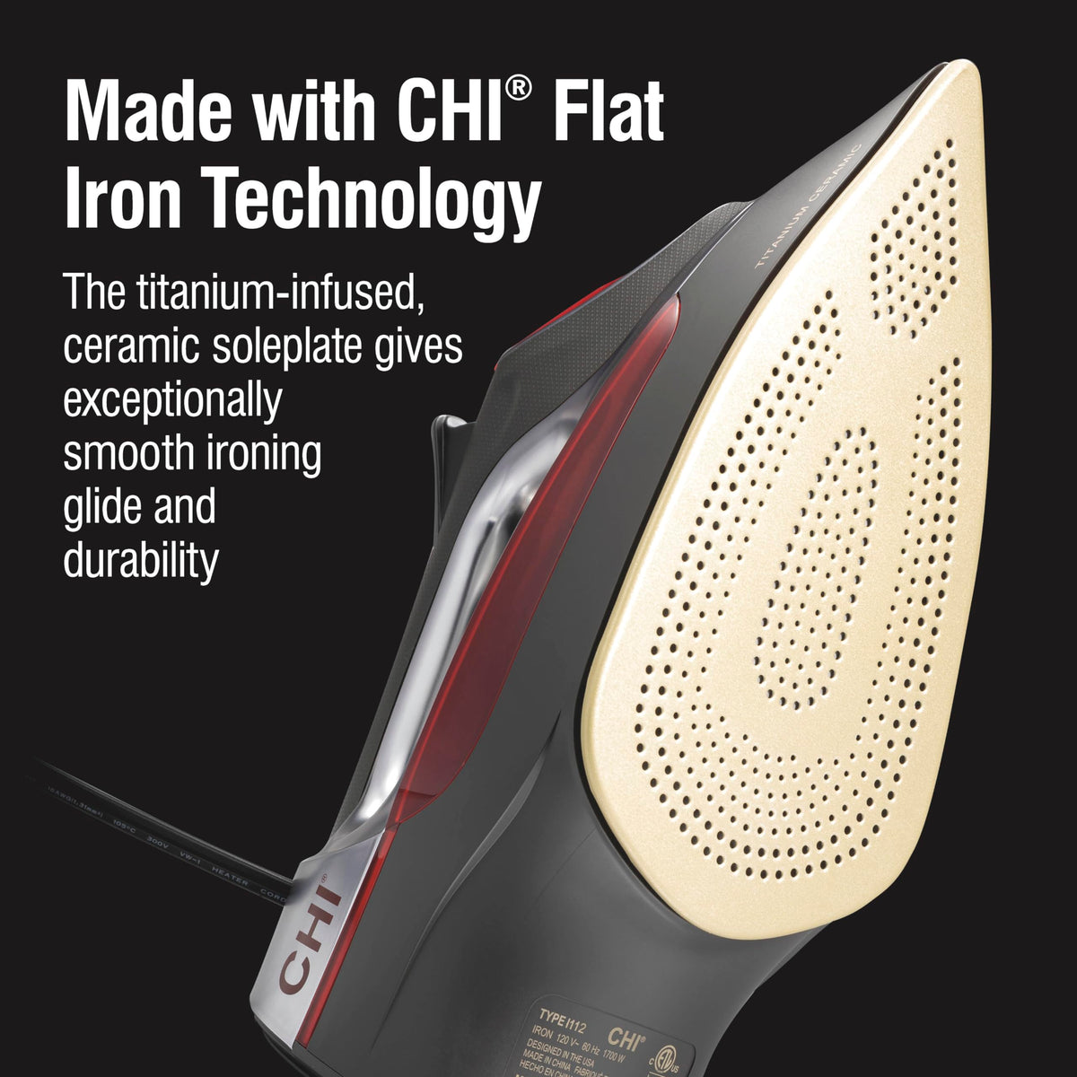 CHI Steam Iron, 1700 W, 8 ft Retractable Cord, Silver, 13106