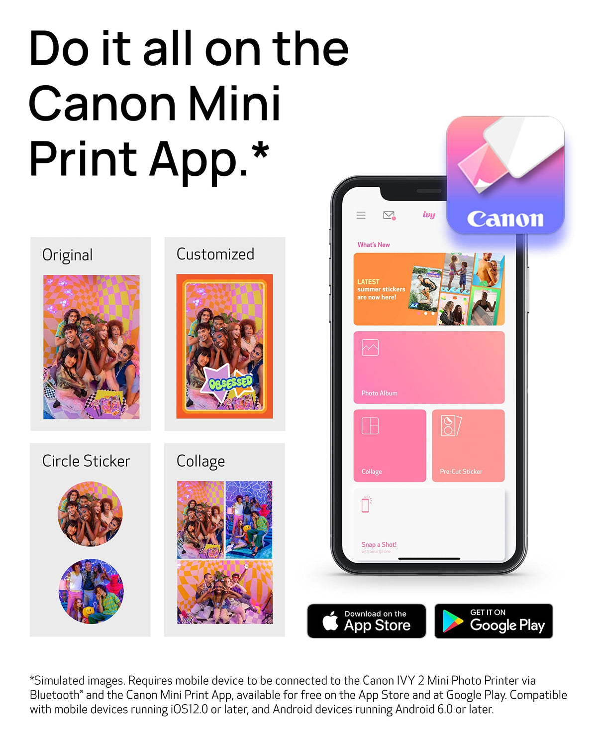 Canon Ivy 2 Mini Photo Printer Bundle, Pure White