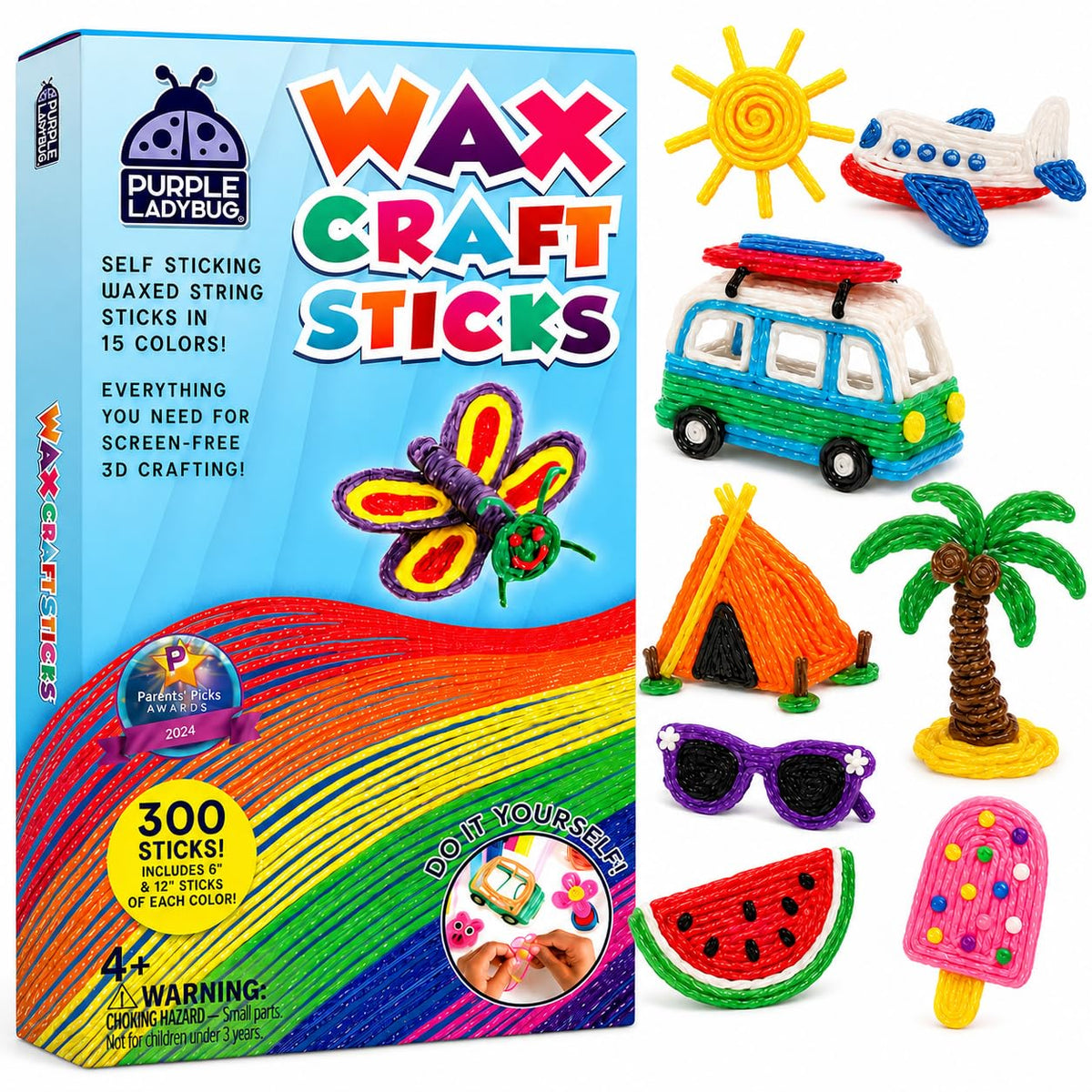 Purple Ladybug Bendable Wax Craft Stix, 300 Count