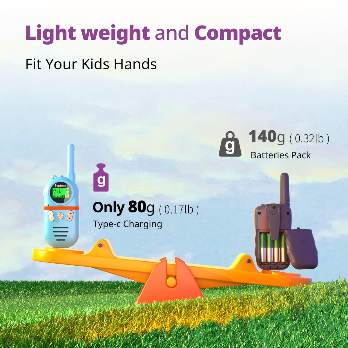Inspireyes Rechargeable Kids' Walkie Talkies, 3-Pack