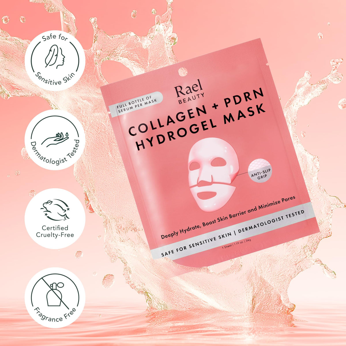 Rael Collagen PDRN Hydrogel Mask, 4 Count
