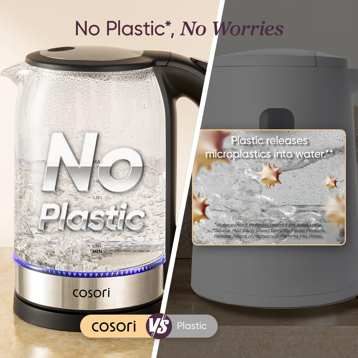 Cosori Glass Electric Kettle, 1.7 L, 1500 W, Black
