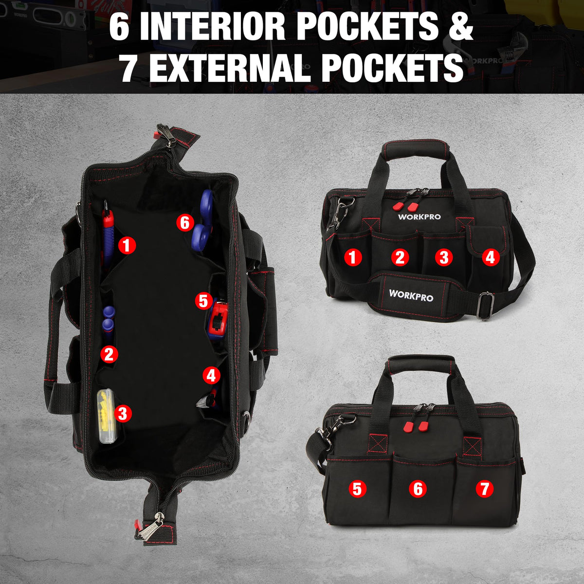 WORKPRO Close Top Wide Mouth Tool Bag, 14"