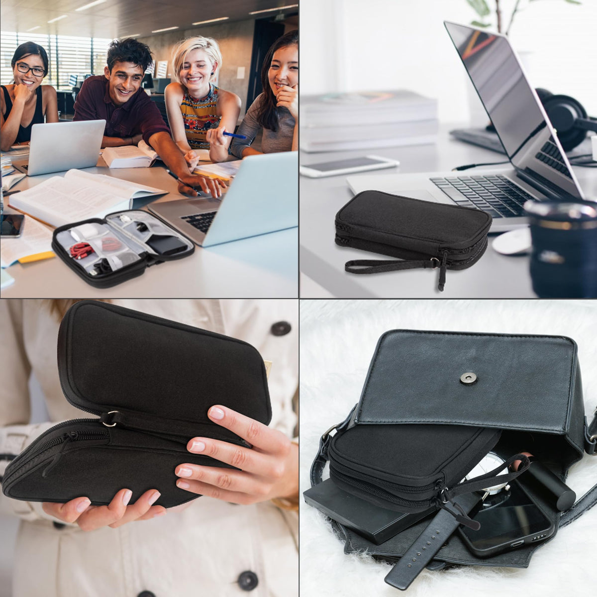 Arae Travel Cable Organizer Pouch, Black, Medium