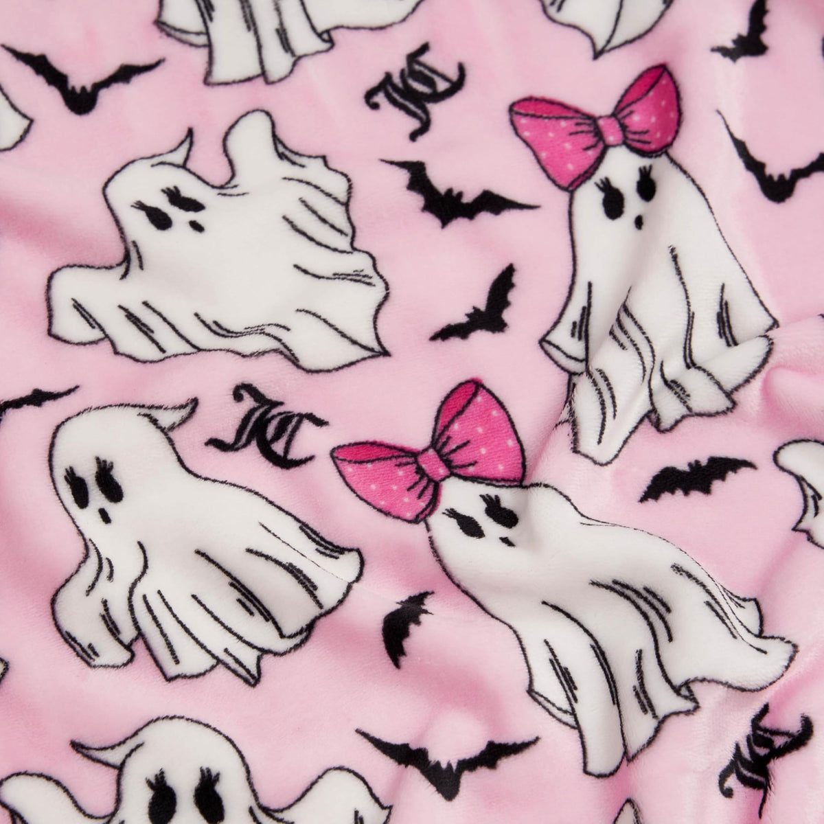 Juicy Couture Girly Ghosts Plush Throw Blanket, Light Pink, 50x60 Inch