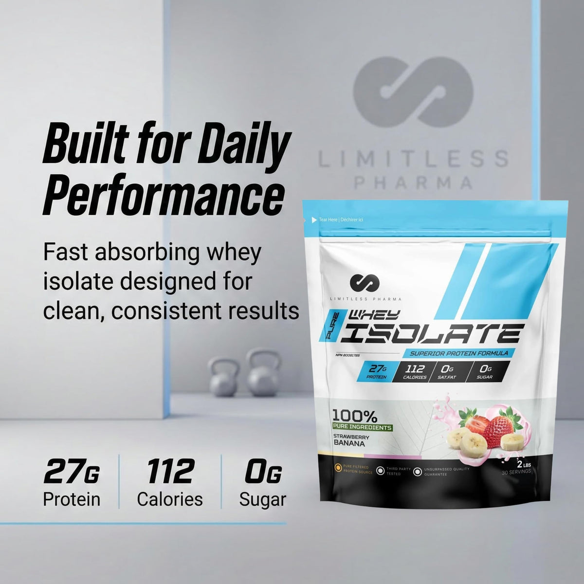 Limitless Pharma Pure Whey Isolate, Vanilla, 2 lb