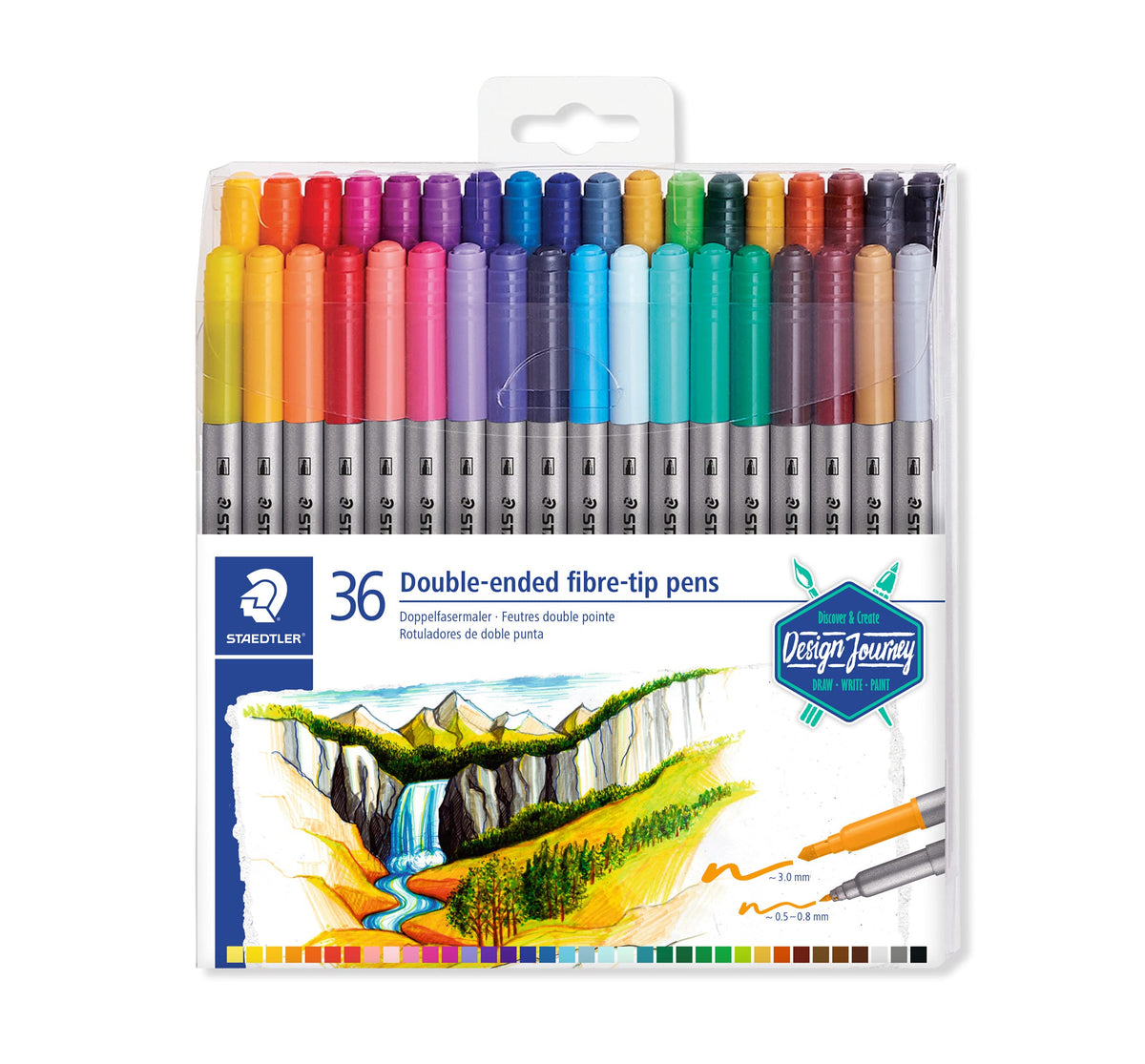 STAEDTLER Double-Ended Fibre-Tip Pens, Assorted Colours (36 Pack)