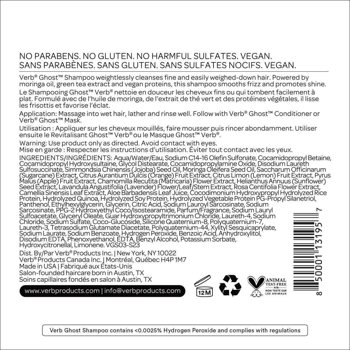 New Verb Ghost Vegan Color-Safe Shampoo, 32 fl oz