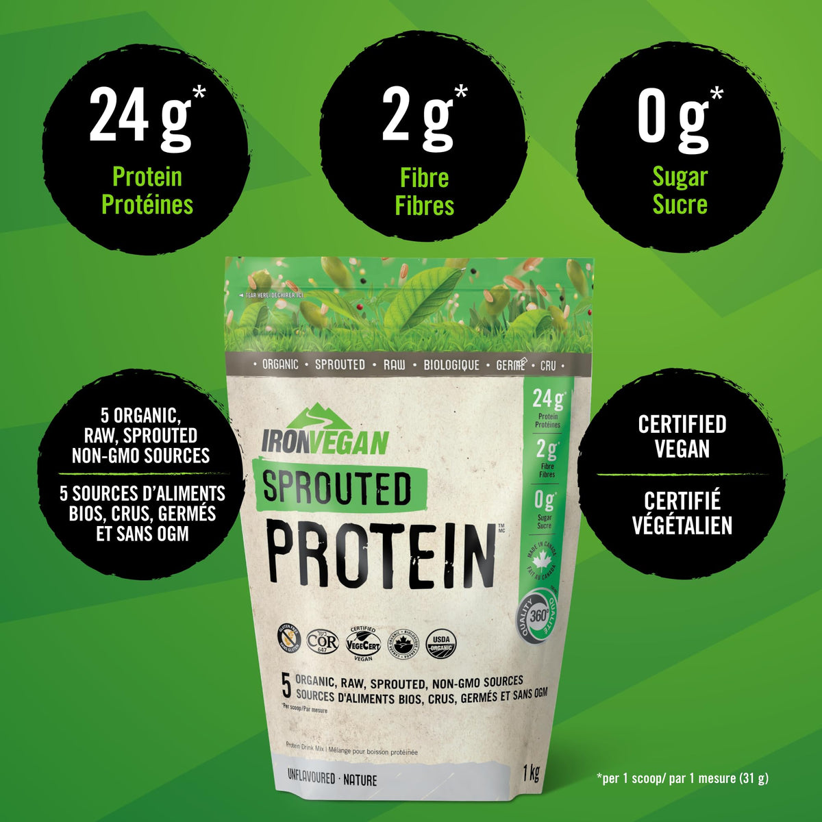 Sprouted Protein, Unflavoured, 1kg, Beige