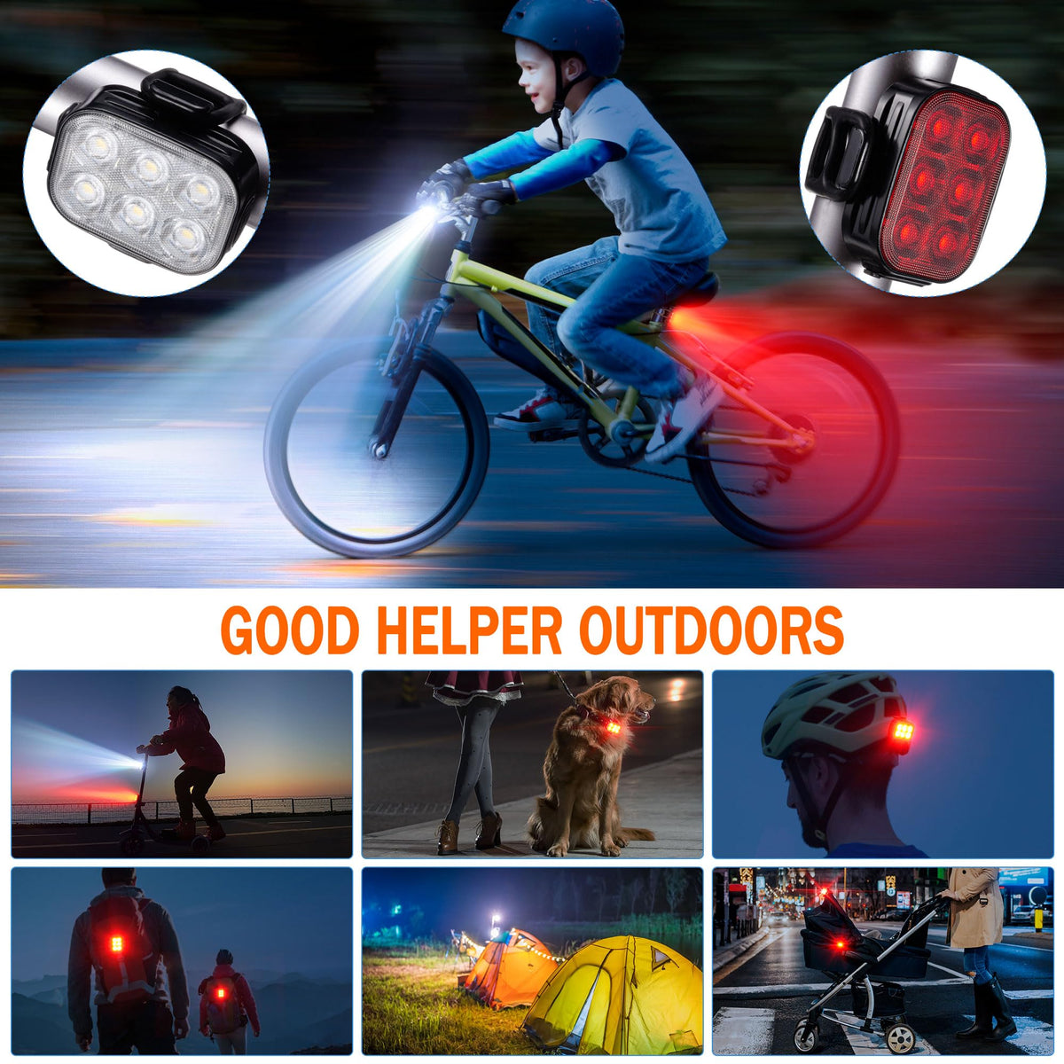 Rechargeable Bike Front & Tail Light Set