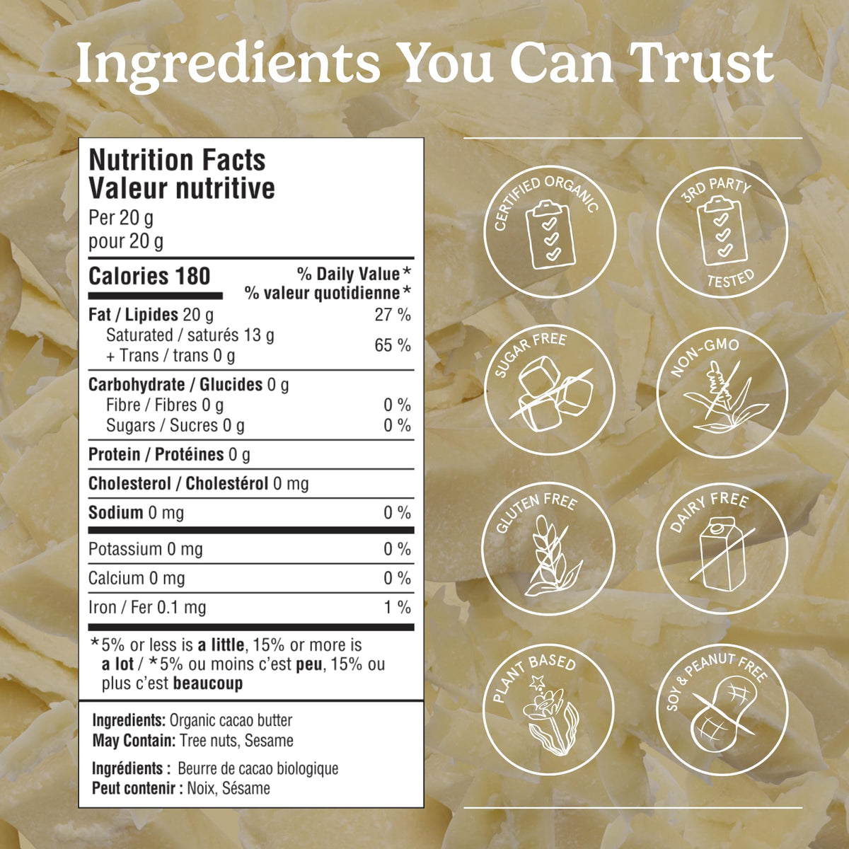 Organic Traditions Food Grade Cacao Butter, 16 oz