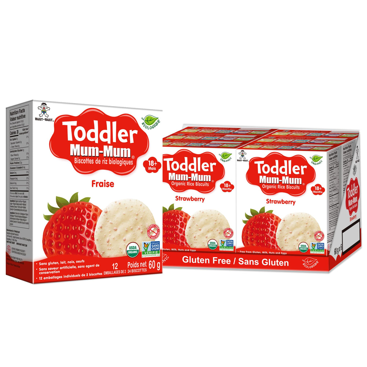 Want-Want Mum-Mum Rice Rusks, Strawberry, 60gms, Case of 6