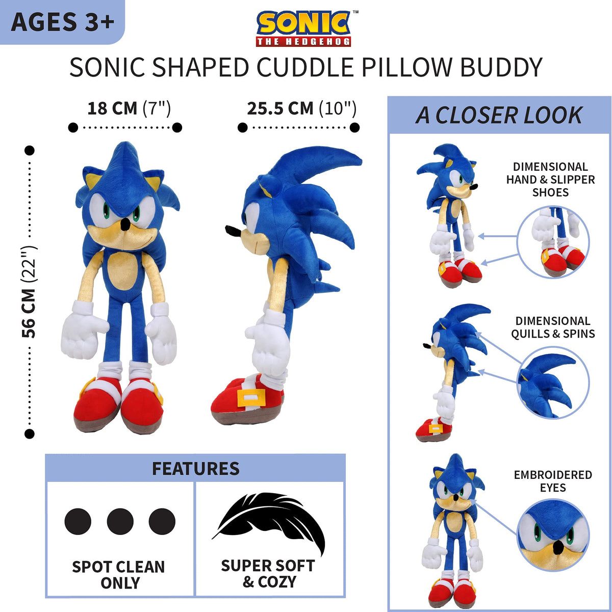Franco Kids Bedding Plush Cuddle Pillow Buddy, Sonic the Hedgehog