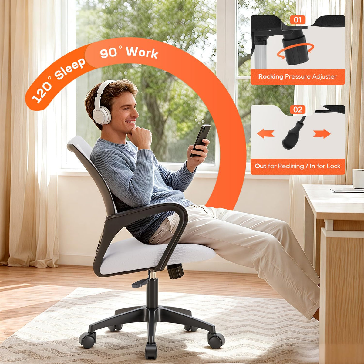 BestOffice Ergonomic Mesh Office Chair with Lumbar Support, White