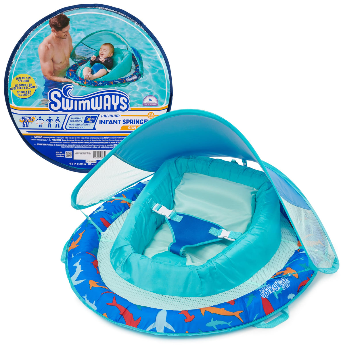 Swimways Infant Spring Float with Canopy, 3-9 Months, Shark