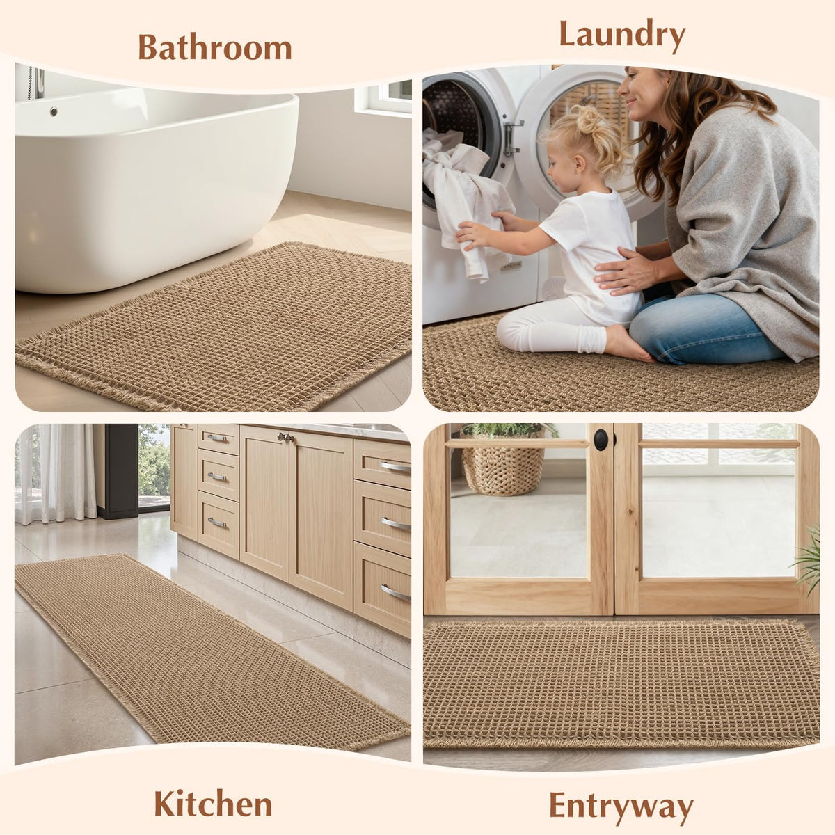 Rvolst Waffle Woven Bath Mat, Non Slip, Washable, 46x77cm, Brown
