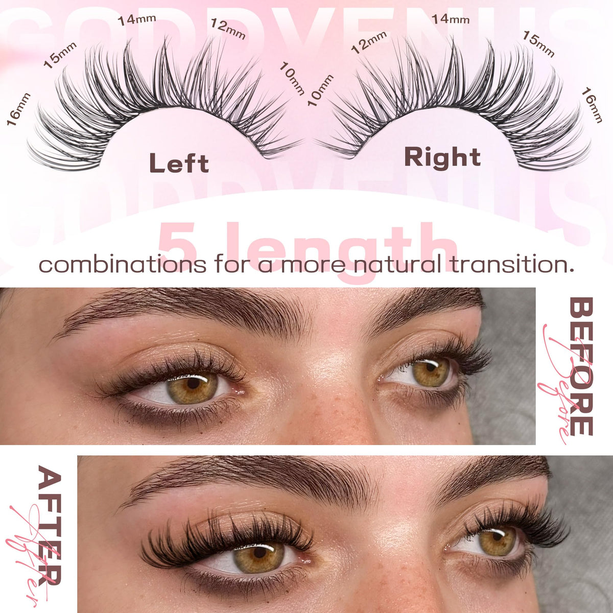 Goddvenus Wispy Cluster Lashes Kit, 300 Pieces, 10-16mm C Curl