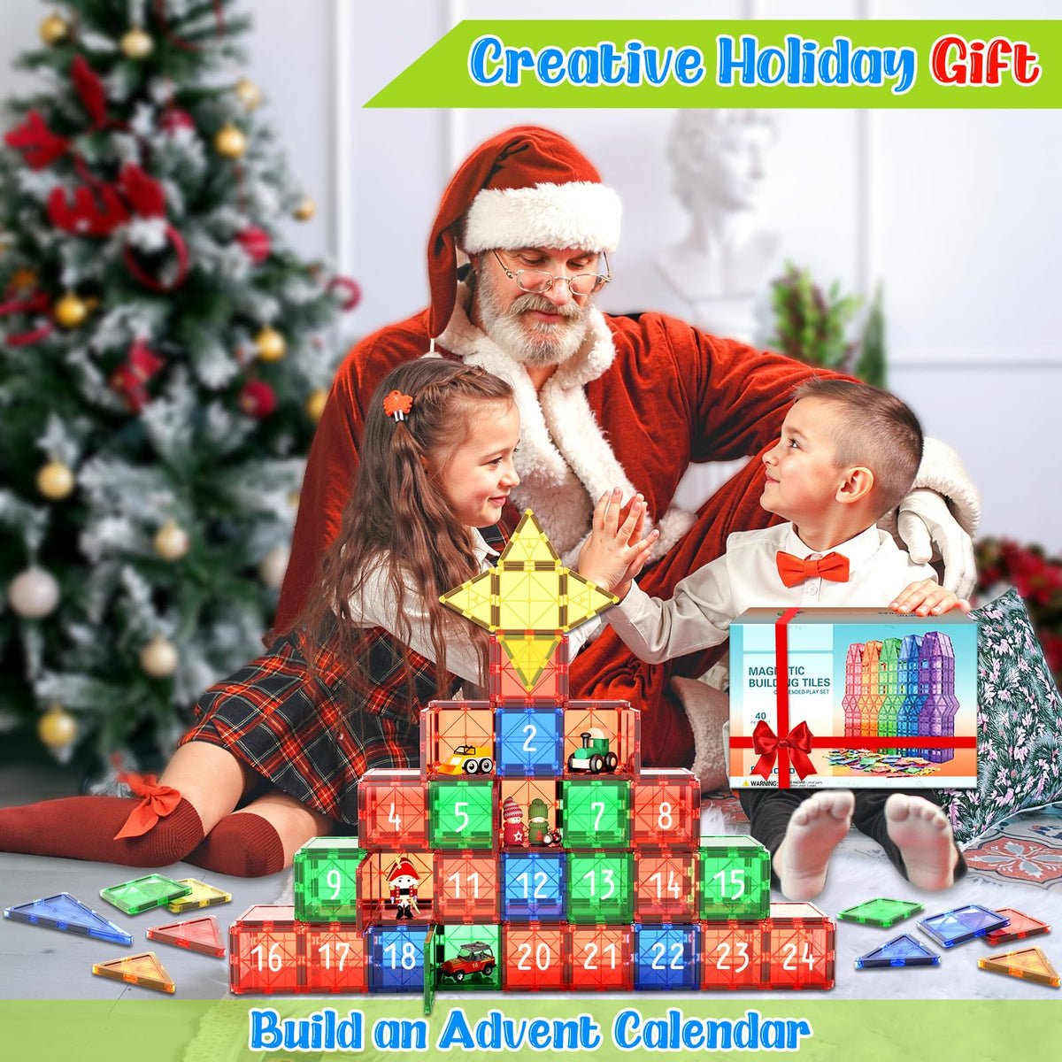 Magnetic Building Tiles for Kids, 40 Pieces