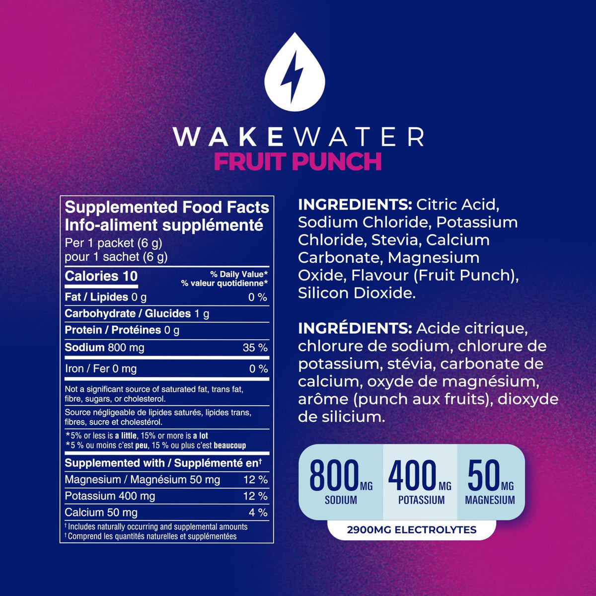 Wake Water Sugar Free Electrolyte Packets, Fruit Punch (10 Pack)